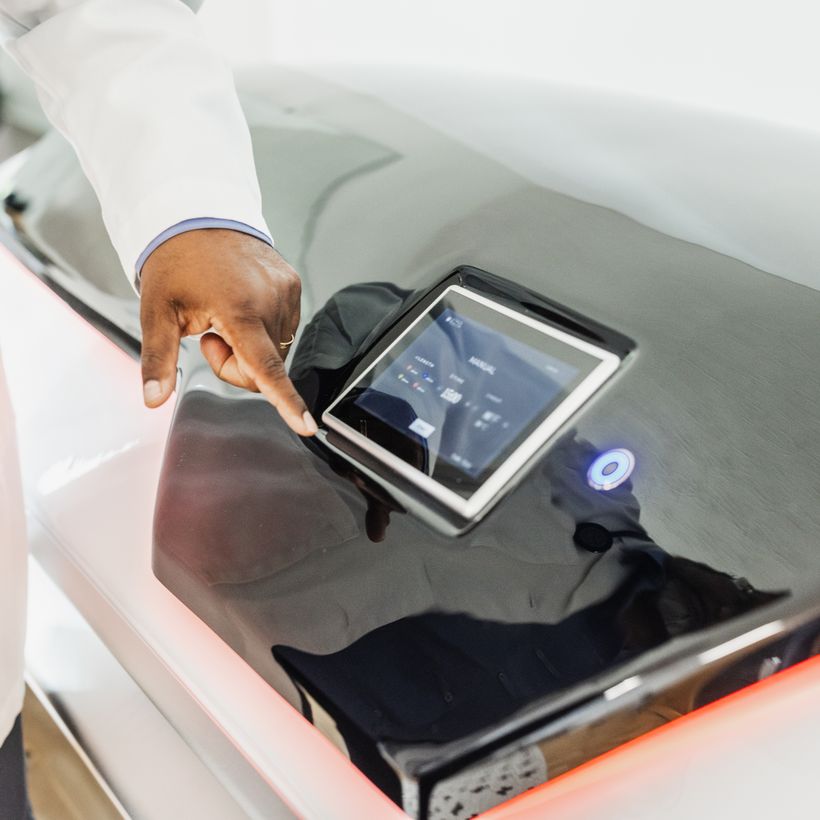 Red light therapy bed control panel at Perpetual Health